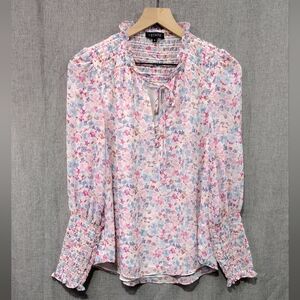 1. State Watercolor Floral Babydoll Blouse Women's S Pink Barbiecore Retro 90s